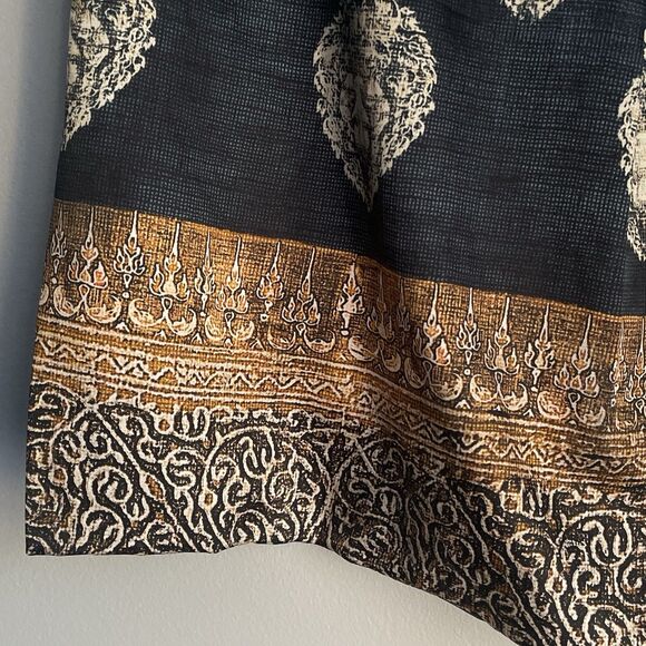 PAUW Amsterdam Silk Pleated Skirt Size 2 US 8 Blue Brown Baroque Pattern Luxury - Picture 3 of 12